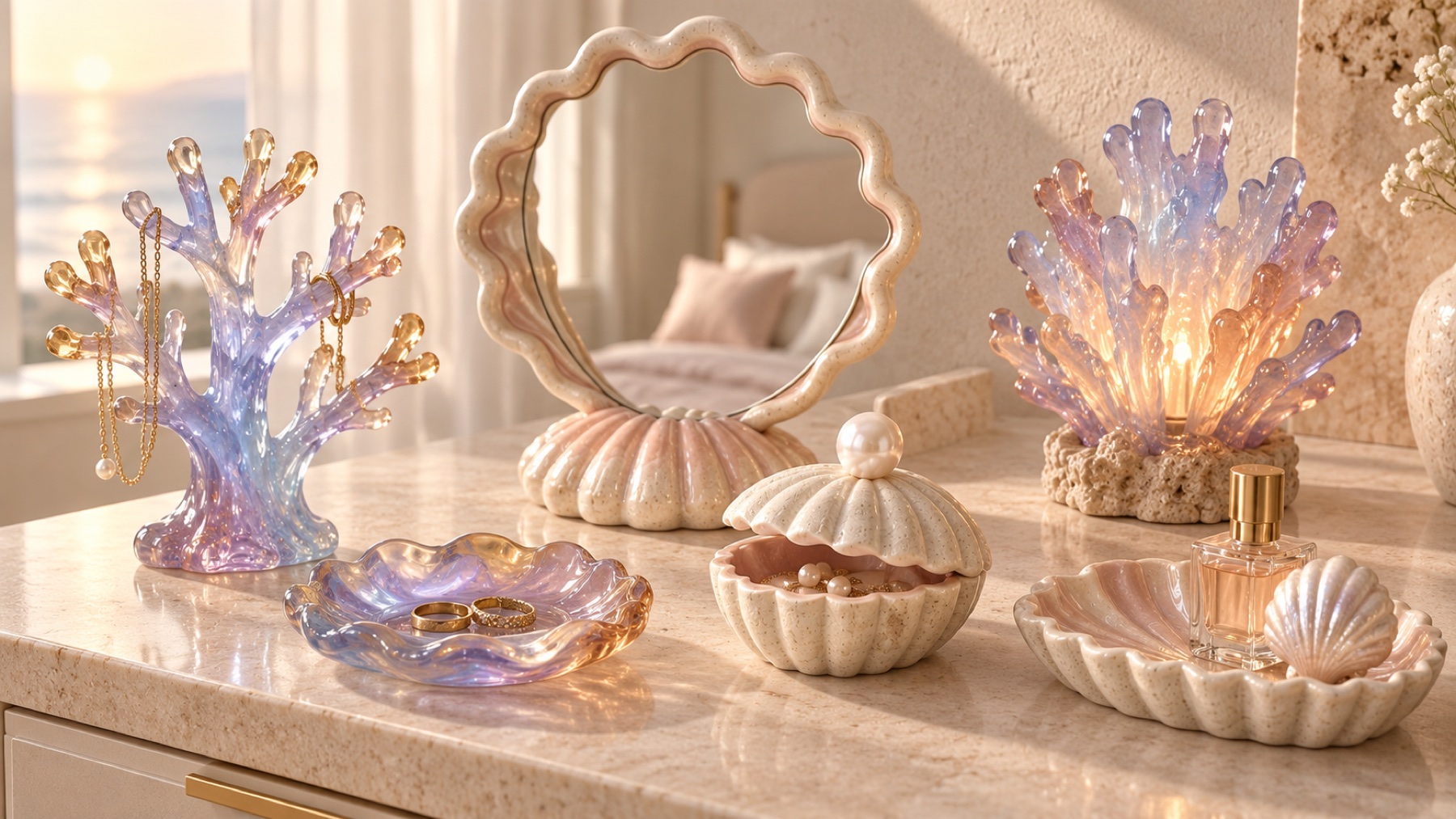 Shell-inspired bathroom and jewellery organisers