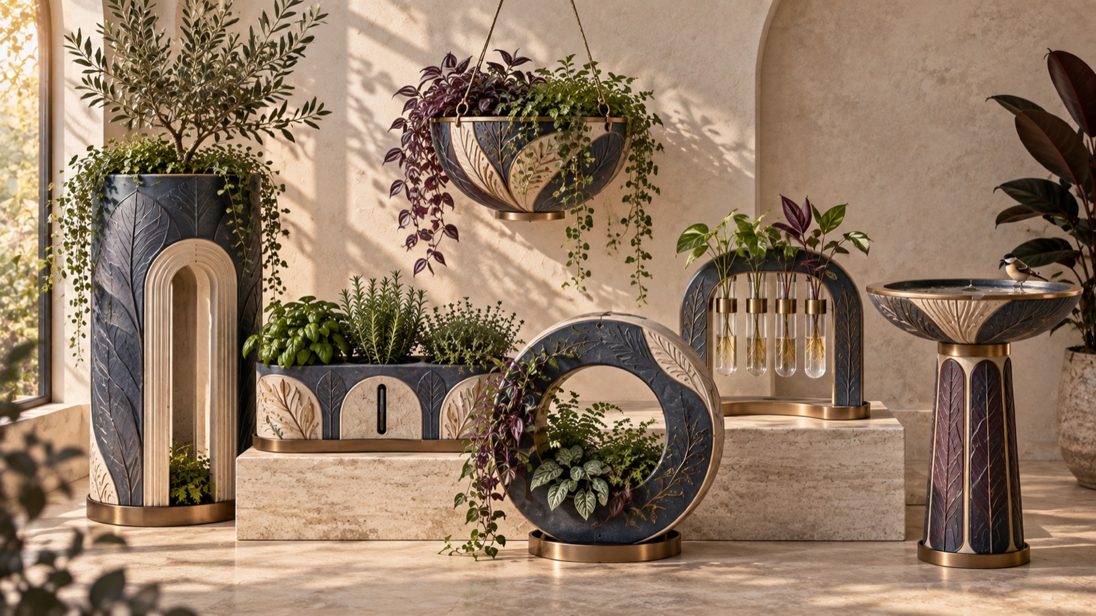 Decorative garden planters and outdoor accessories