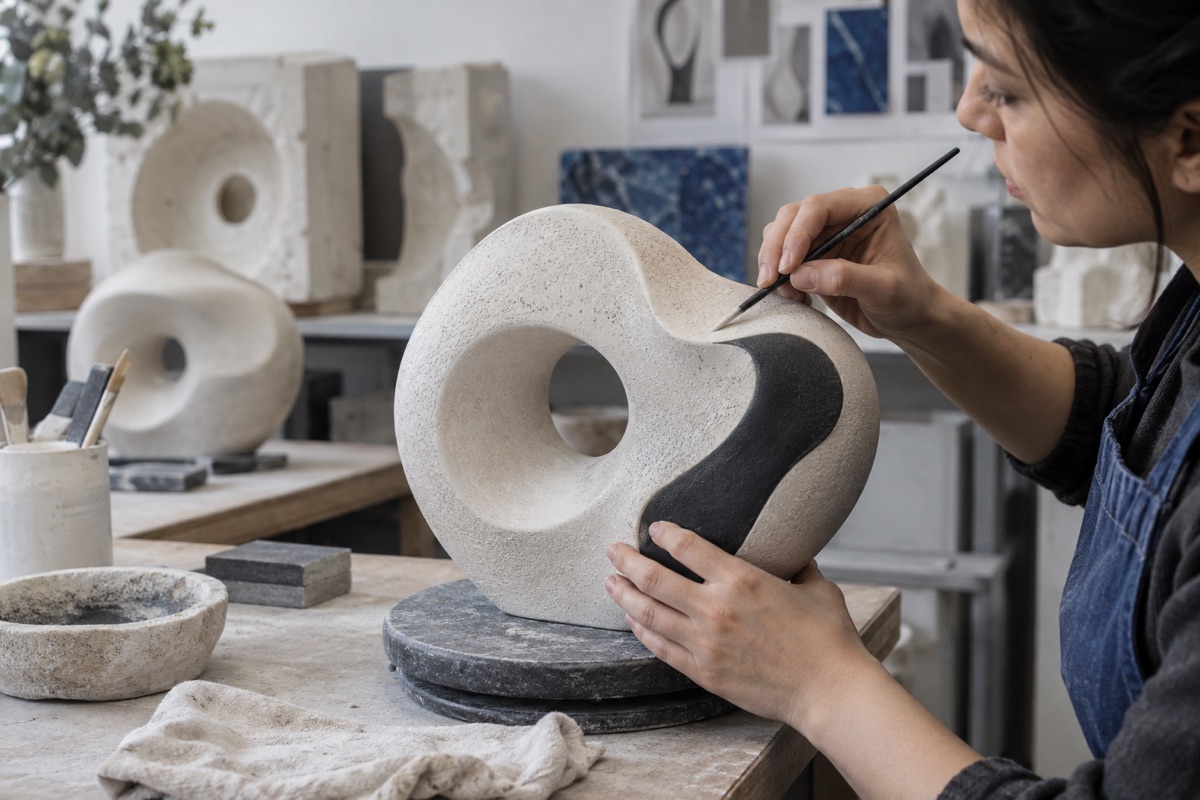Illustrative hand finishing of a decorative object