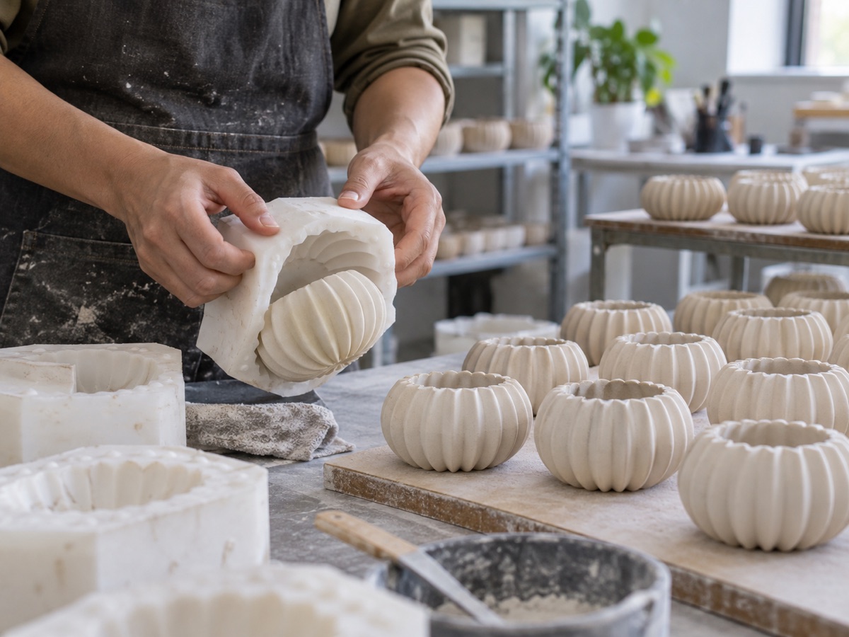 Decorative forms being removed from moulds