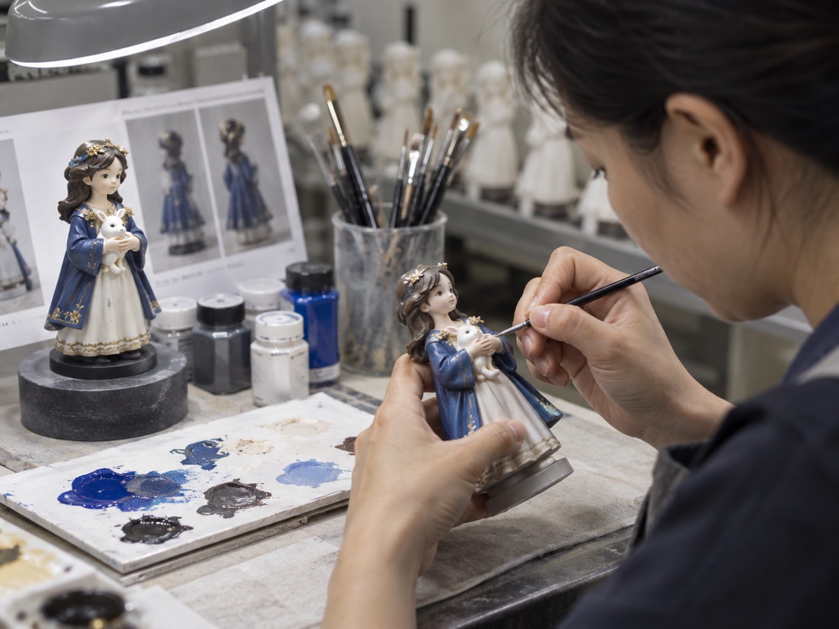 Craft worker hand-painting a decorative figurine
