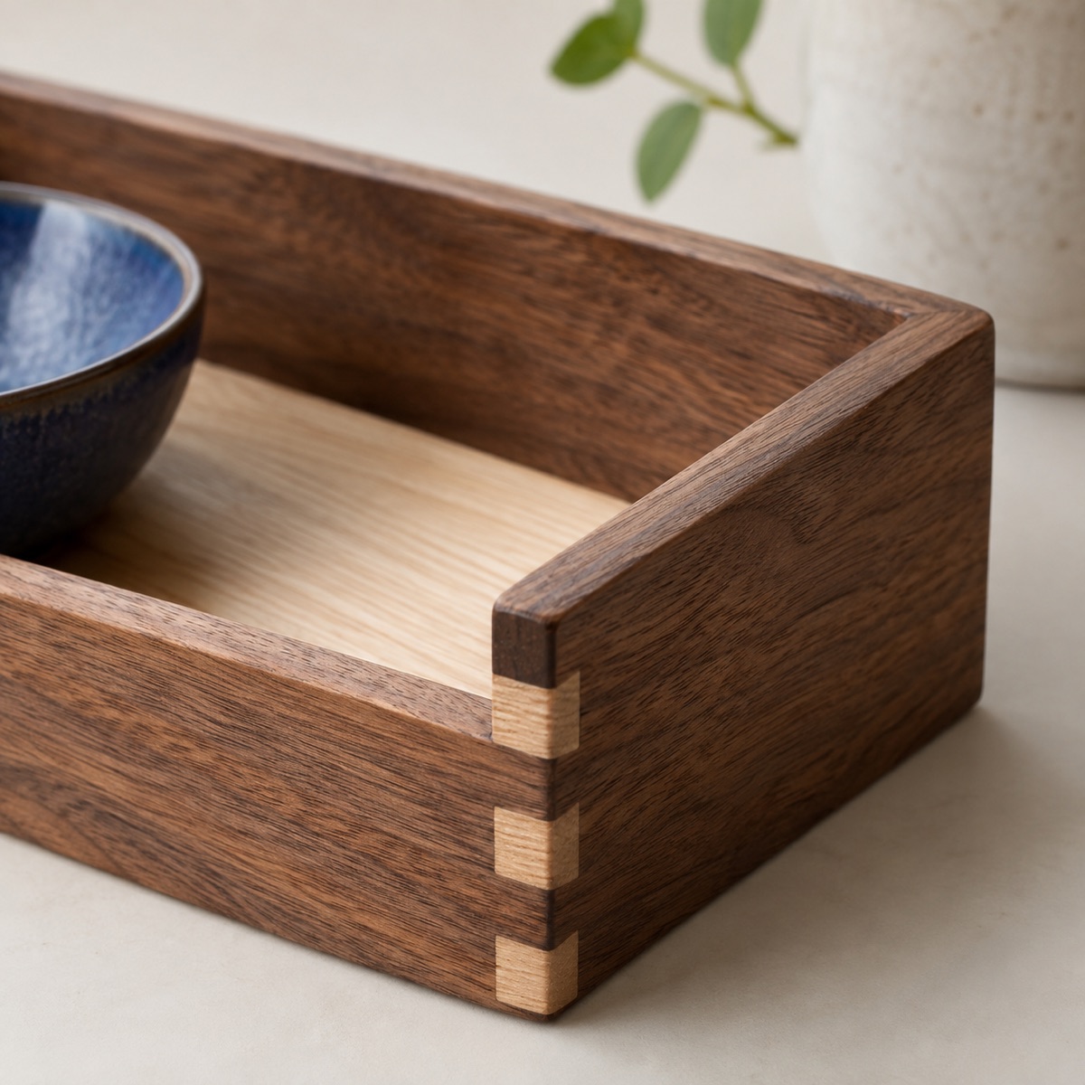 Wooden home accessory showing stained grain and joined construction